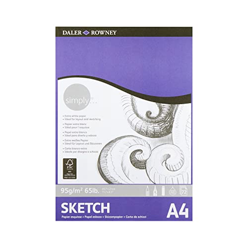 Daler-Rowney Simply Strukturiertes Skizzenpapier, 95 g/m², A4, einseitig geklebt, 72 weiße Blätter, ideal für Einsteiger und Hobbyisten Daler-Rowney Simply Strukturiertes Skizzenpapier, 95 g/m², A4, einseitig geklebt, 72 weiße Blätter, ideal für Einsteiger und Hobbyisten von Daler Rowney