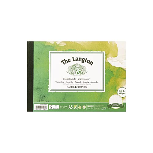 Daler-Rowney The Langton Aquarellpapierblock, kaltgepresst, 300 g/m², A5, einseitig geklebt, 12 naturweiße Blätter, ideal für professionelle Künstler und Studenten von Daler Rowney