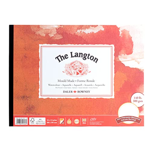 Daler-Rowney The Langton Aquarellpapier, heißgepresst, 300 g/m², 40,6 x 30,5 cm, einseitig geklebt, 12 naturweiße Blätter, ideal für professionelle Künstler und Studenten von Daler Rowney