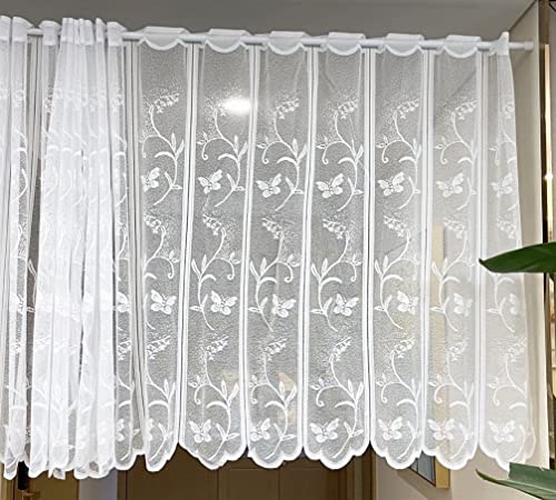 Daliena Jacquard Scheibengardine mit florales Design Bistrogardine Stangendurchzug (1 Stück), Stablöcher Kurzstore HxB 90x100cm Weiß von Daliena