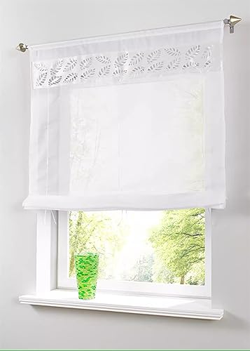 Daliena Raffrollo Voile Raffgardinen mit Tunnelzug Gardinen Fenster Vorhänge BxH 50x140cm Weiß 1er Pack von Daliena