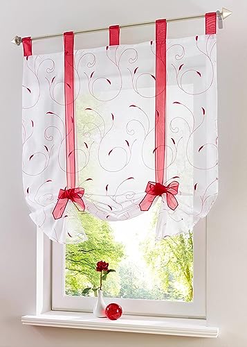 Daliena Raffrollo mit Schlaufen Raffgardinen Transparent Schlaufenrollo Vorhänge Benutzerdefinierte Größe 1 Stück (Rot BxH 110x140cm) von Daliena