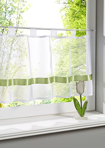 Daliena Scheibengardine transparent mit Satinband Schlaufen Kurzgardine Bistrogardine für Wohnzimmer Schlafzimmer (Grün BxH 150x50cm) 1er Pack von Daliena