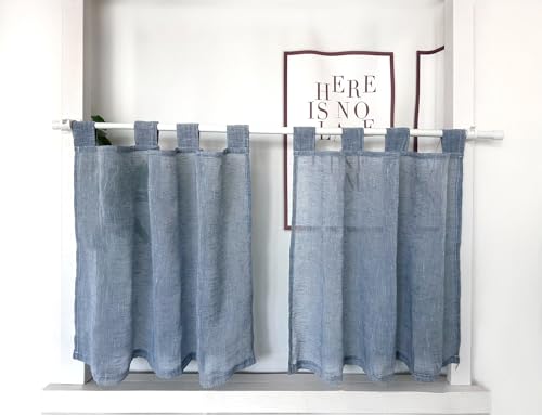 Daliena Scheibengardinen 2er Set Küchengardine Kurzstore Gardinen Kurz Fenster Modern Leinenoptik Gardinen Halbtransparente Schlaufen Bistrogardine, Einfarbig Gardine (BxH 120x45cm) Blau 2 stück von Daliena
