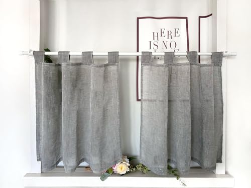 Daliena Scheibengardinen 2er Set Küchengardine Kurzstore Gardinen Kurz Fenster Modern Leinenoptik Gardinen Halbtransparente Schlaufen Bistrogardine, Einfarbig Gardine (BxH 60x45cm) Grau 2 stück von Daliena
