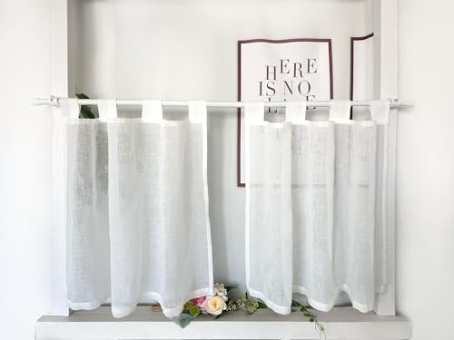 Daliena Scheibengardinen 2er Set Küchengardine Kurzstore Gardinen Kurz Fenster Modern Leinenoptik Gardinen Halbtransparente Schlaufen Bistrogardine, Einfarbig Gardine (BxH 60x45cm) Weiß 2 stück von Daliena