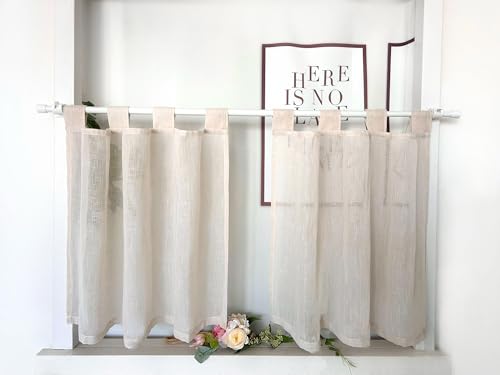 Daliena Scheibengardinen 2er Set Küchengardine Kurzstore Gardinen Kurz Fenster Modern Leinenoptik Gardinen Halbtransparente Schlaufen Bistrogardine, Einfarbig Gardine (BxH 90x60cm) Sand 2 stück von Daliena