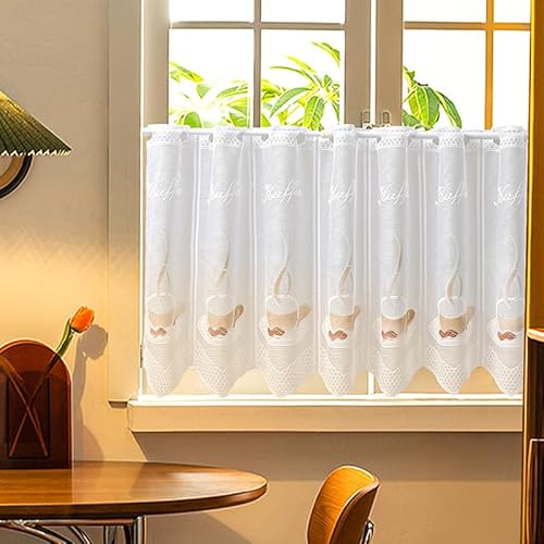 Daliena Scheibengardinen Jacquard Spitze Gardine Kurz Kaffeegardine Küchengardine Modern Minimalistisch Kurzgardine Halbtransparente, Dekorativer Fenstergardinen für Café (BxH 200x45cm) Weiß 1 Stück von Daliena