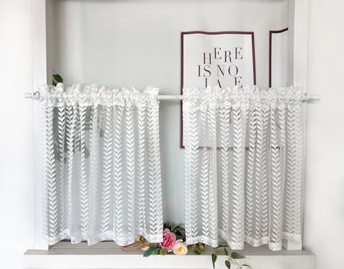 Daliena Scheibengardinen Kurz Spitze Küchengardinen Transparent Kurzstore mit Stangendurchzug Kleinfenster Gardinen Modern, fenstergardinen kurz 2er Set (BxH 65x60cm) Weiß von Daliena