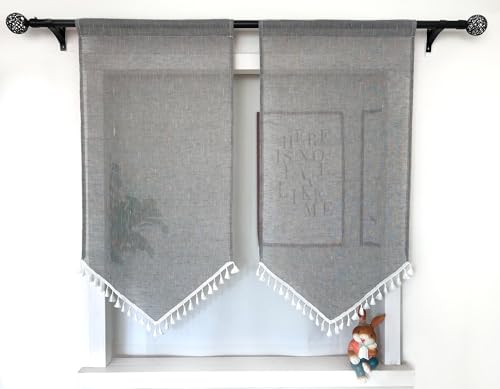 Daliena Scheibengardinen Panneaux Küchenvorhang mit Quaste Gardinen Leinenoptik Kurz Bistrogardine Lichtdurchlässig Moderne Gardine für Kleines Fenster (BxH 45x60cm) Grau 1 stück von Daliena