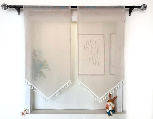 Daliena Scheibengardinen Panneaux Küchenvorhang mit Quaste Gardinen Leinenoptik Kurz Bistrogardine Lichtdurchlässig Moderne Gardine für Kleines Fenster (BxH 60x90cm) Sand 1 stück von Daliena