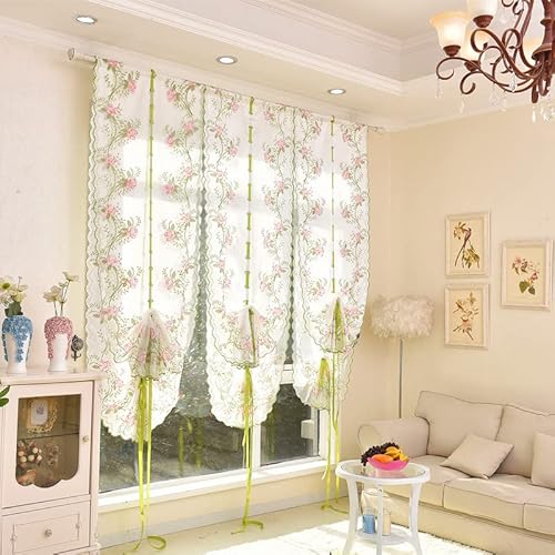 Daliena Scheibengardinen für terrassentür Fenstertür Voile Gardine Türvorhang Tür-Panneaux Landhausstil Ballonvorhang Halbtransparent Rosa BXH 60x145cm von Daliena