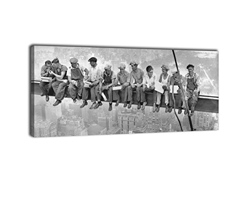 dalinda Panorama Bild Nr. 249 Skylunch 100x40cm Wanddekoration Leinwand Wandbild Retro Foto Bauarbeiter Kunstdruck XXL-Wandbild Leinwandbild von dalinda