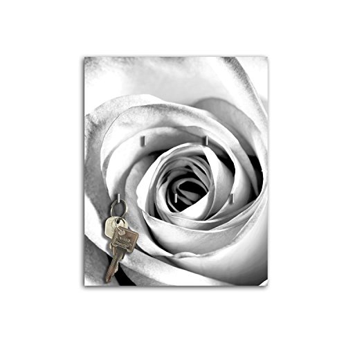 dalinda Schlüsselbrett mit Design weiße Rose Schlüsselboard Schlüsselhaken SB233 von dalinda
