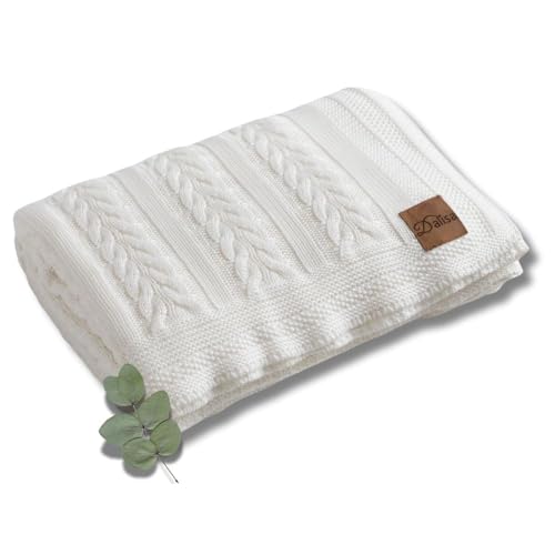 Dalisa 100% Austrian Eucalyptus Lyocell Tencel™ Premium Boho Vintage Knit Throw Blanket - Kuschelig, klobig & gemütlich gestrickt für Kuschel-Lounging Mathilda (Natur, 150 x 200 cm) von Dalisa