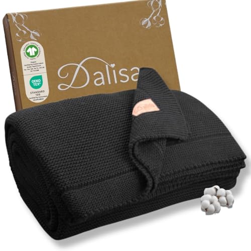Dalisa 100% Baumwolle Strickdecke Schwarz 130x150 cm – GOTS-Zertifiziert, weich & gemütlich, vorgewaschen, waschmaschinengeeignet, in Geschenkbox Dalisa 100% Baumwolle Strickdecke Schwarz 130x150 cm – GOTS-Zertifiziert, weich & gemütlich, vorgewaschen, waschmaschinengeeignet, in Geschenkbox von Dalisa