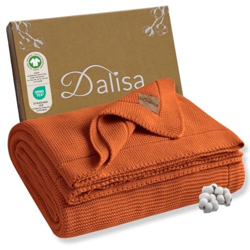 Dalisa 100% Bio-Baumwolldecke GOTS-Zertifiziert, gemütliche Tagesdecke, weicher Bettüberwurf, Atmungsaktiv, perfekt für Bett und Heimdekoration, Waschmachinengeeignet (Kürbis Orange, 150x200 cm) von Dalisa