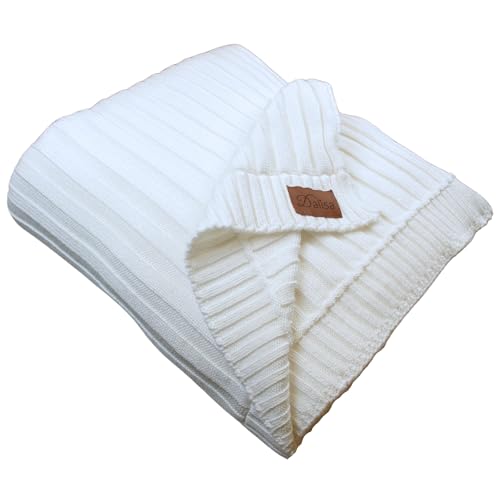 Dalisa Denise GOTS-Zertifizierte Bio-Baumwolle Strickdecke – Weich & Gemütlich, Vorgewaschen – Perfekt für Couch, Bett & Deko – Waschmaschinengeeignet (Weiss, 203x228 cm) von Dalisa