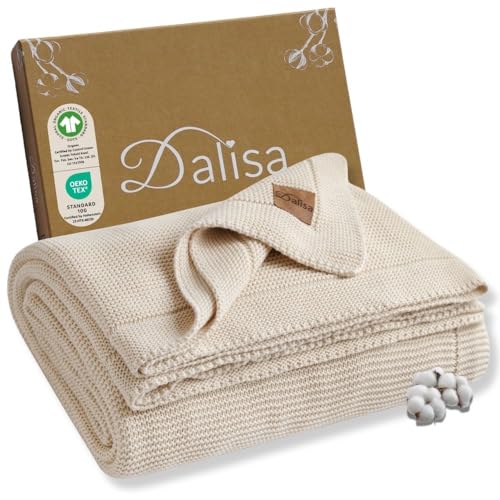 Dalisa GOTS-Zertifizierte Bio-Baumwolle Strickdecke – Weich & Gemütlich, Vorgewaschen – Perfekt für Couch, Bett & Deko – Waschmaschinengeeignet – In Geschenkbox verpackt (Beige, 130x150 cm) von Dalisa