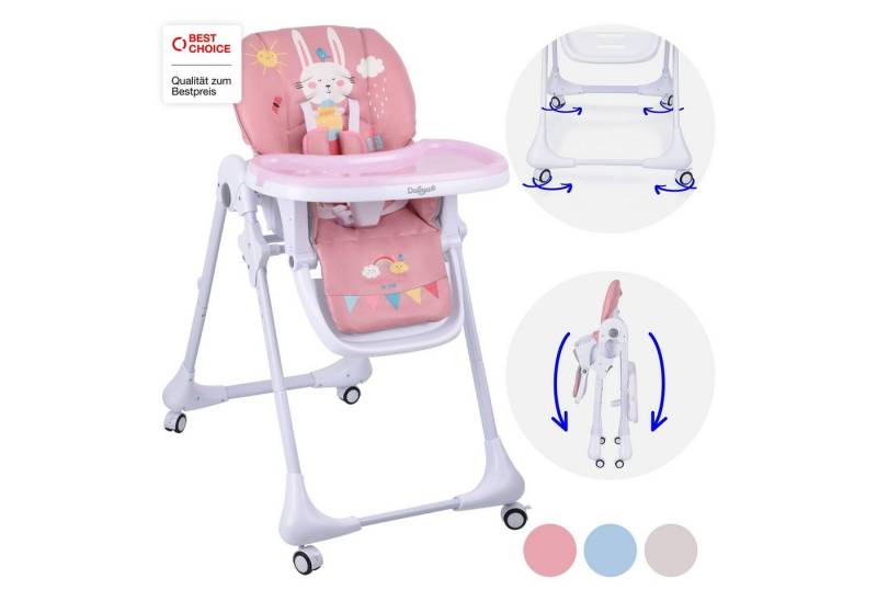 Daliya® Hochstuhl SITONMI 3in1 Kinderhochstuhl & Babyliege, extra breite Rückenlehne (Set, 7 St), Babyliege, 0-4 Jahre, breite Rückenlehne, Tablett, Korb, Platzsparend von Daliya®