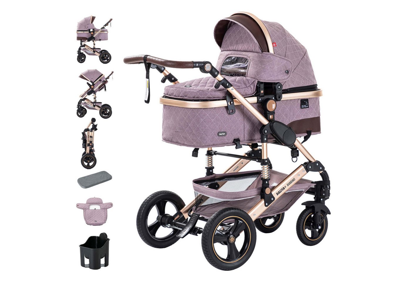 Daliya® Kombi-Kinderwagen BAMBIMO 2in1 Kinderwagen & Buggy, Babywanne und Sportsitz, Alu-Rahmen, (Grundausstattung für Babys, 9-tlg), Großer Einkaufskorb, Federung, weiche Matratze, Belüftungssystem von Daliya®