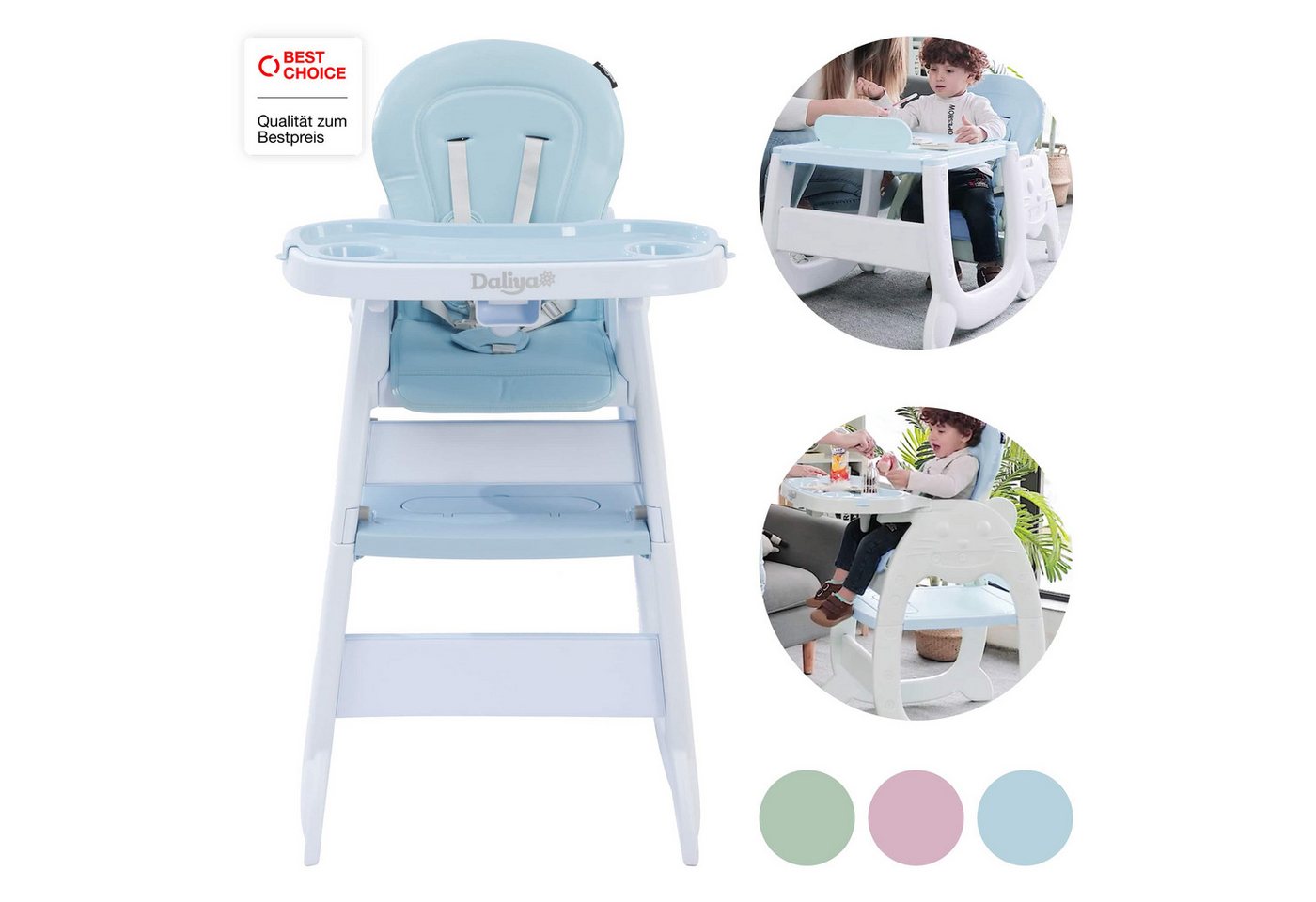 Daliya® Kombihochstuhl MULTIHOK 4in1 Baby- & Kinderhochstuhl, Spieltisch mit Kinderstuhl (Set, 3 St), Kinderhochstuhl wandelbar zu Spieltisch oder Lerntisch mit Kinderstuhl von Daliya®