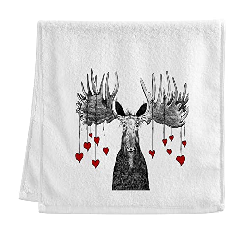 Dallonan Handtücher aus 100 % Baumwolle, weiß, lustig, Elch, rote Herzen, Handtücher für Badezimmer, Dekoration, weich, saugfähig, für Körper, Gesicht, Haar, 40,6 x 76,2 cm von Dallonan