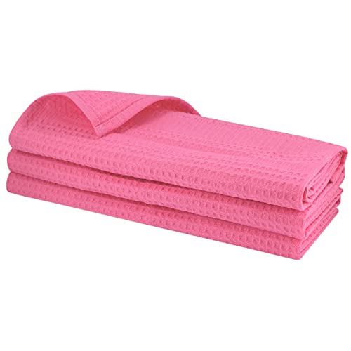 Daloual 3X Piquee-Geschirrtuch, in Gastro-Qualität, 100% Baumwolle, 70x50 cm, hochwertiges Waffelpikee, Farbe: rosa/pink von Daloual