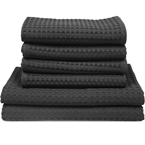 6 Teil. Set 4X Handtuch 2X Badetuch/Duschtuch Waffelpiqué Baumwolle anthrazit von Daloual
