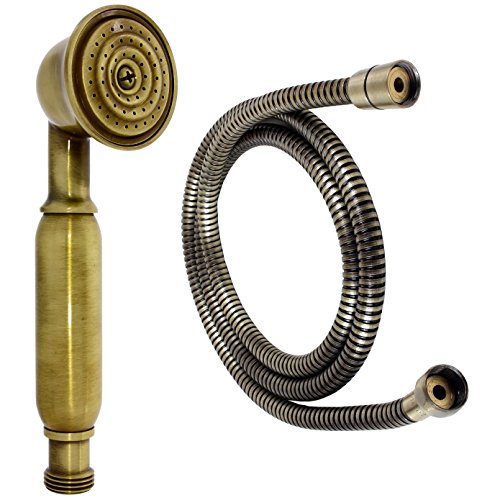 Nostalgie Retro Handbrause/Brause/Brausekopf/Duschkopf mit Brauseschlauch – aus Messing mit altmessing Oberfläche von Daloual