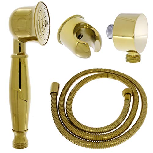 Nostalgie Retro Handbrause Brause Brausekopf Duschkopf mit Brauseschlauch Wandanschlussbogen und Brausehalterung aus Messing mit gold Oberfläche Nostalgie Retro Handbrause Brause Brausekopf Duschkopf mit Brauseschlauch Wandanschlussbogen und Brausehalterung aus Messing mit gold Oberfläche von Daloual