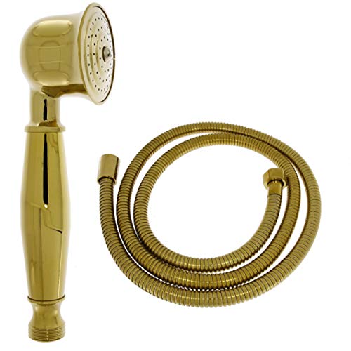Nostalgie Retro Handbrause Brause Brausekopf Duschkopf mit Brauseschlauch – aus Messing mit gold Oberfläche von Daloual