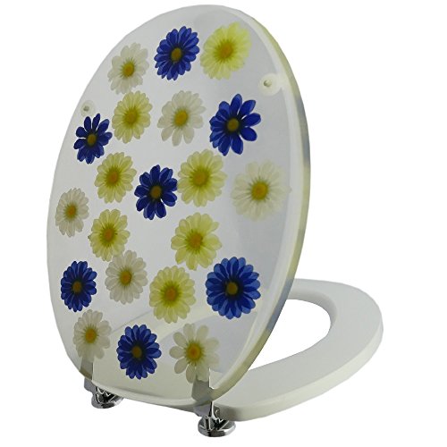 Toilettensitz/Wc Deckel/Toilettendeckel/Klobrille Top Qualität mit Blumen in blau, gelb und weiss von Daloual