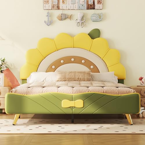 Dalred Flachbett, Kinderbett, Sonnenblumenform, Schleifenverzierung am Ende des Bettes, gelb (140 * 200cm) von Dalred