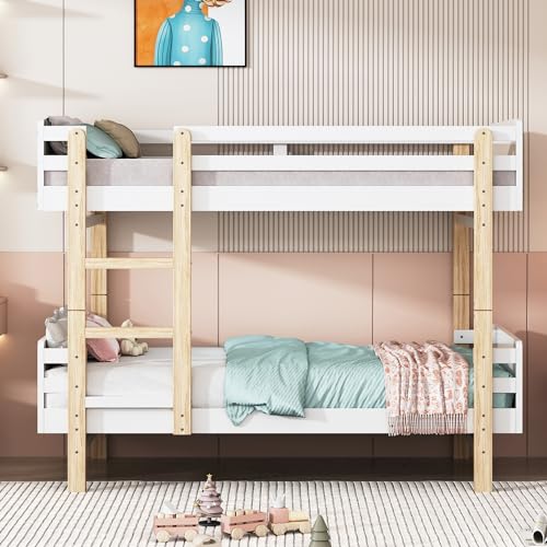 Dalred Kinderbett Etagenbett 90 x 190cm, Bettrahmen aus Massivholz, umwandelbar in Zwei Plattformbetten (weiß+holzfarbe) von Dalred