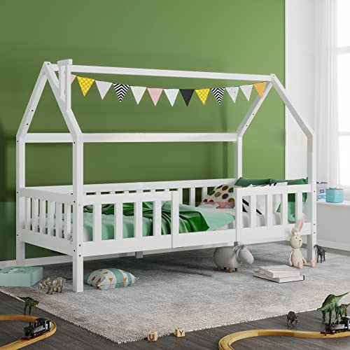 Dalred Kinderbett Hausbett mit Schornstein, Robuste Lattenroste, Kiefernholz Haus Bett, 90 x 200 cm, ohne Matratze, weiß Dalred Kinderbett Hausbett mit Schornstein, Robuste Lattenroste, Kiefernholz Haus Bett, 90 x 200 cm, ohne Matratze, weiß von Dalred
