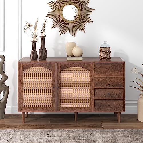 Dalred Sideboard, mit Rattan Einsatz, breite 130 cm, mit DREI Türen und Zwei unregelmäßigen Schubladen von Dalred