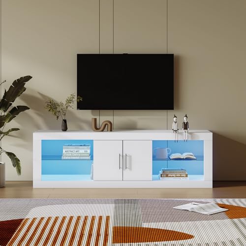 Dalred TV-Ständer für 60"-Fernseher; 16 Farb-LED, Bluetooth-Steuerung; Hochglanz-Schranktüren, verstellbare Einlegeböden, geräuschlose Scharniere (weiß) von Dalred