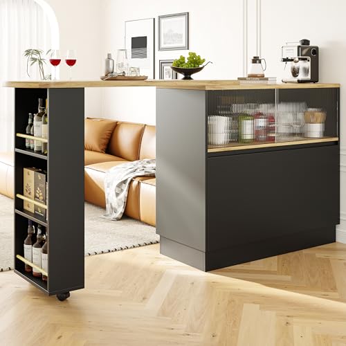 Dalred Um 360° drehbare Essbar (Hauptkörper 90 x 45 x 100 cm), einfaches multifunktionales drehbares Sideboard mit Ablageflächen und Changhong-Glas, für Küchen und Restaurants (schwarz) von Dalred