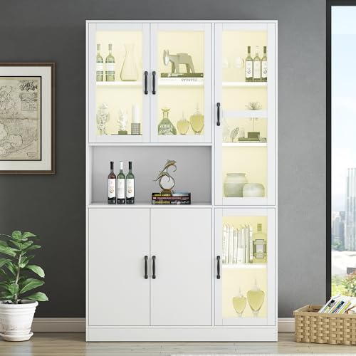 Dalred Weißer Vitrinenschrank, Bücherregale mit Türen, Standregale für Bücher, große Küchenanrichte, mit LED-Licht und Regalen, für Wohnzimmer, Schlafzimmer von Dalred