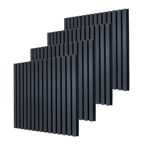 Dalsys Akustikpaneele 60x60cm, 4 Stück Eiche Schwarz, Wandverkleidung Wanpaneele Holz, Lamellenwand mit Geräuschedämmung von Dalsys
