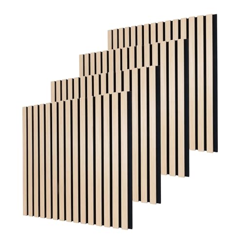 Dalsys Akustikpaneele 60x60cm, 4 Stück Eiche hell, Wandverkleidung Wanpaneele Holz, Lamellenwand mit Geräuschedämmung von Dalsys