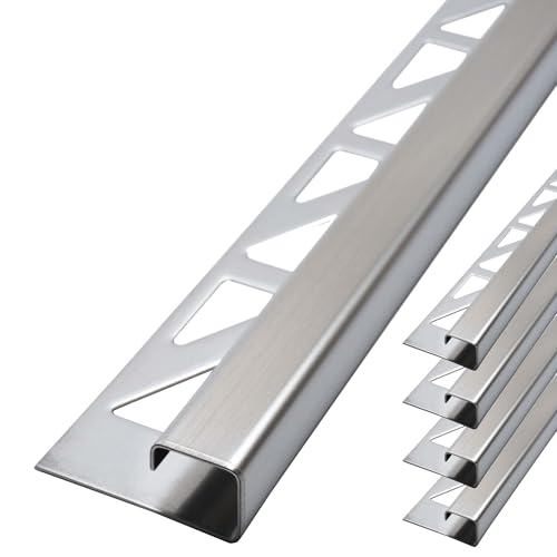 Dalsys 5x Fliesenschiene Eckprofil Quadratprofil 2,5m x 10mm Edelstahl Gebürstet, Fliesenprofil von Dalsys