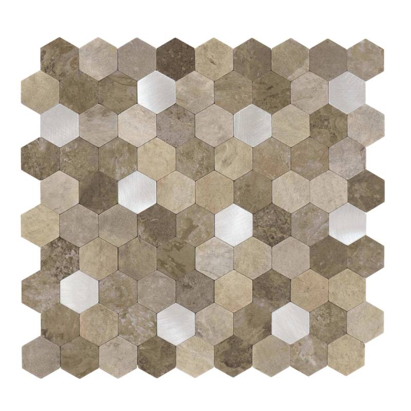 Dalsys Selbstklebende Fliesen 0,88m² 11 Stück Hexagon Beige Silber von Dalsys