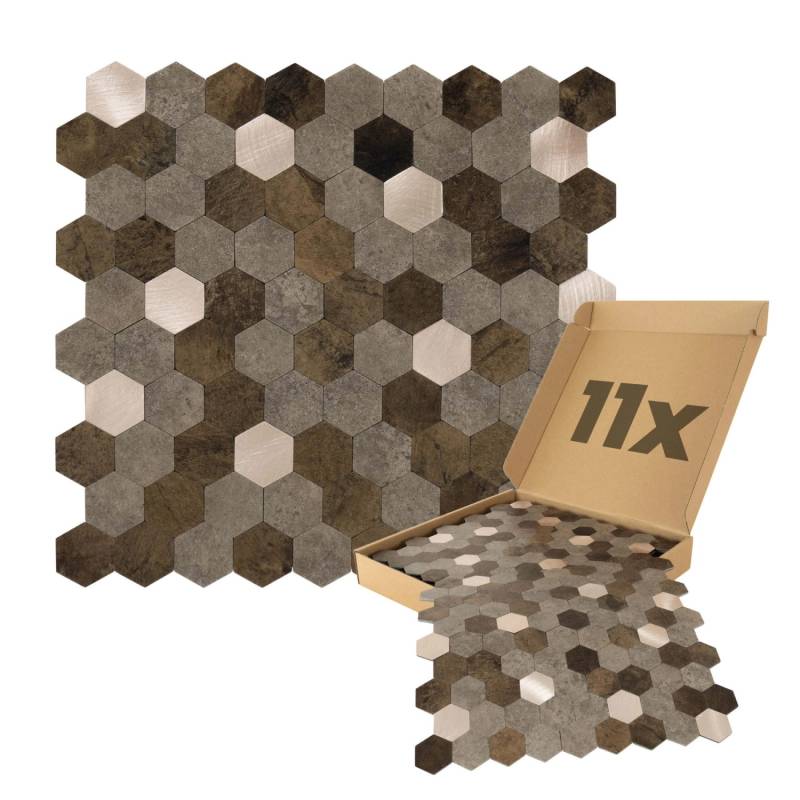 Dalsys Selbstklebende Fliesen 0,88m² 11 Stück Hexagon Braun Mix Gold von Dalsys