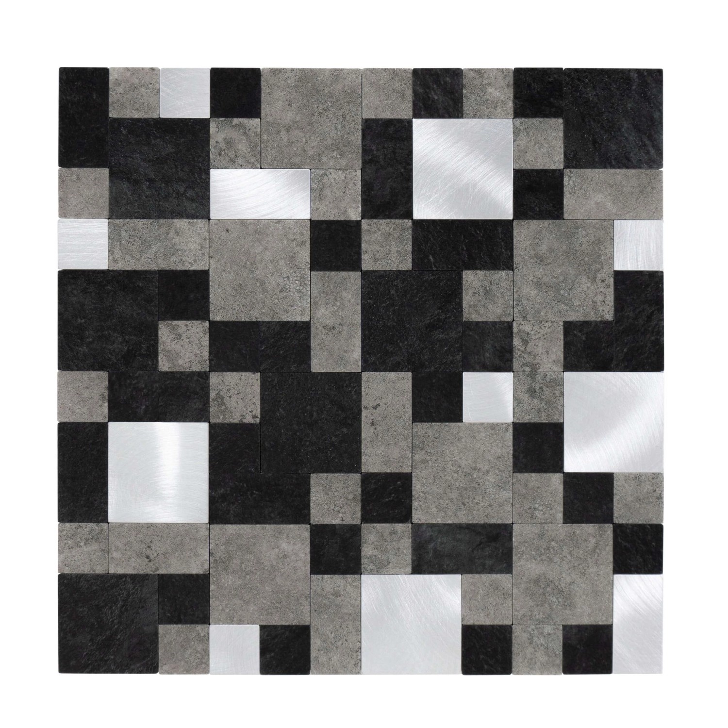 Dalsys Selbstklebende Fliesen 1m² 11 Stück Steinoptik Quadrate Schwarz Silber von Dalsys