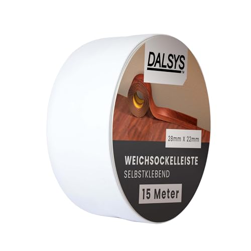 Dalsys Weichsockelleiste selbstklebend Weiß 15m Klebeleiste, Abschlussleiste für Fugen in Wohnbereich, Küche, Bad, aus PVC Kunststoff von Dalsys