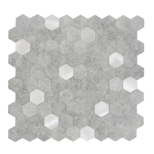 Wandpaneele selbstklebend, Hexagon Muster 0,88m², 11 Stück Hellgrau Silber Wandverkleidung feuchtigskeitsbeständig, Premium Qualität für Bad und Küche von Dalsys
