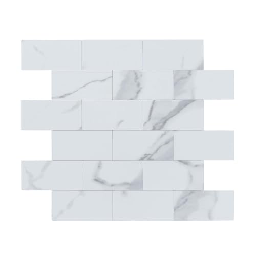 Wandpaneele selbstklebend Marmoroptik Steinoptik 1m², 11 Stück Weiß Wandverkleidung feuchtigskeitsbeständig, Premium Qualität für Bad und Küche von Dalsys
