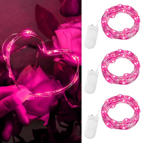 Dalugo Lichterkette Batterie Valentinstag 2m 20 LED Rosa Lichterkette mit Batterie, Mini Rosa Lichterkette für Tüllrock, Hochzeitstag, Schlafzimmer [3 Stück] von Dalugo